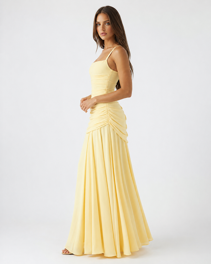 Enni – Pleated Maxi Dress with Square Neckline