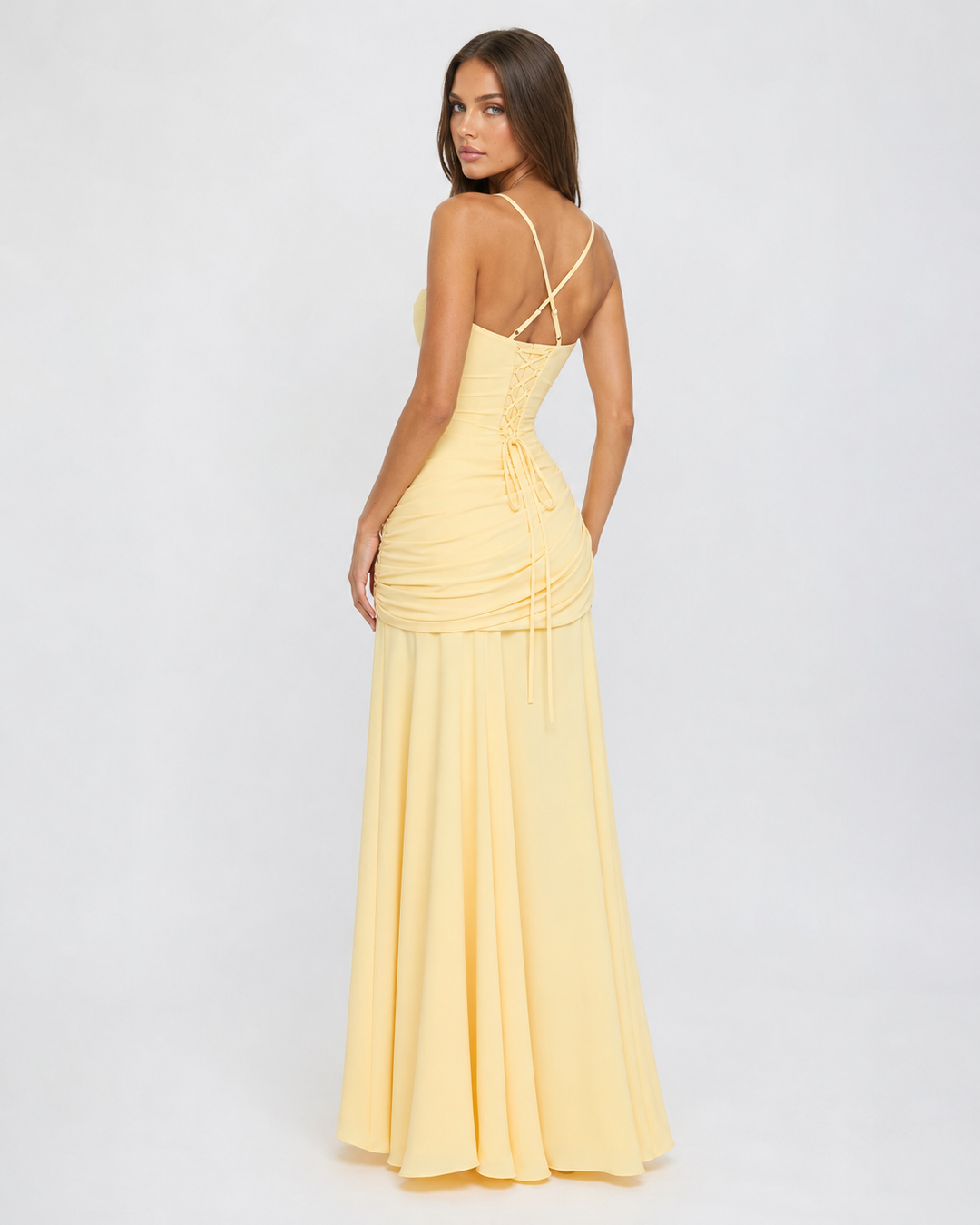 Enni – Pleated Maxi Dress with Square Neckline