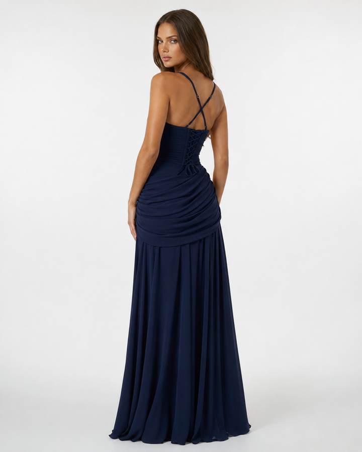 Enni – Pleated Maxi Dress with Square Neckline