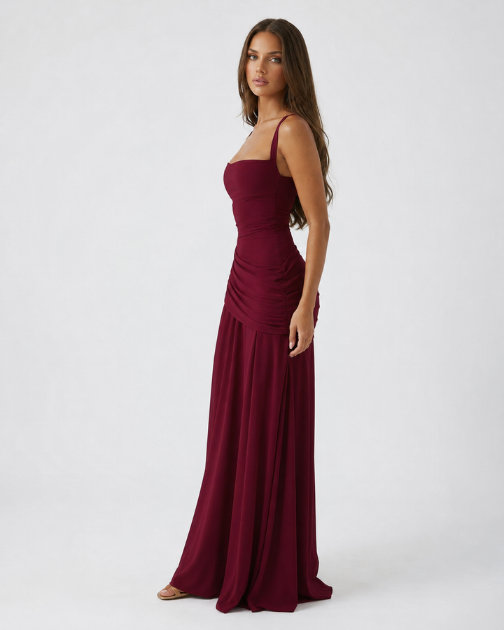 Enni – Pleated Maxi Dress with Square Neckline