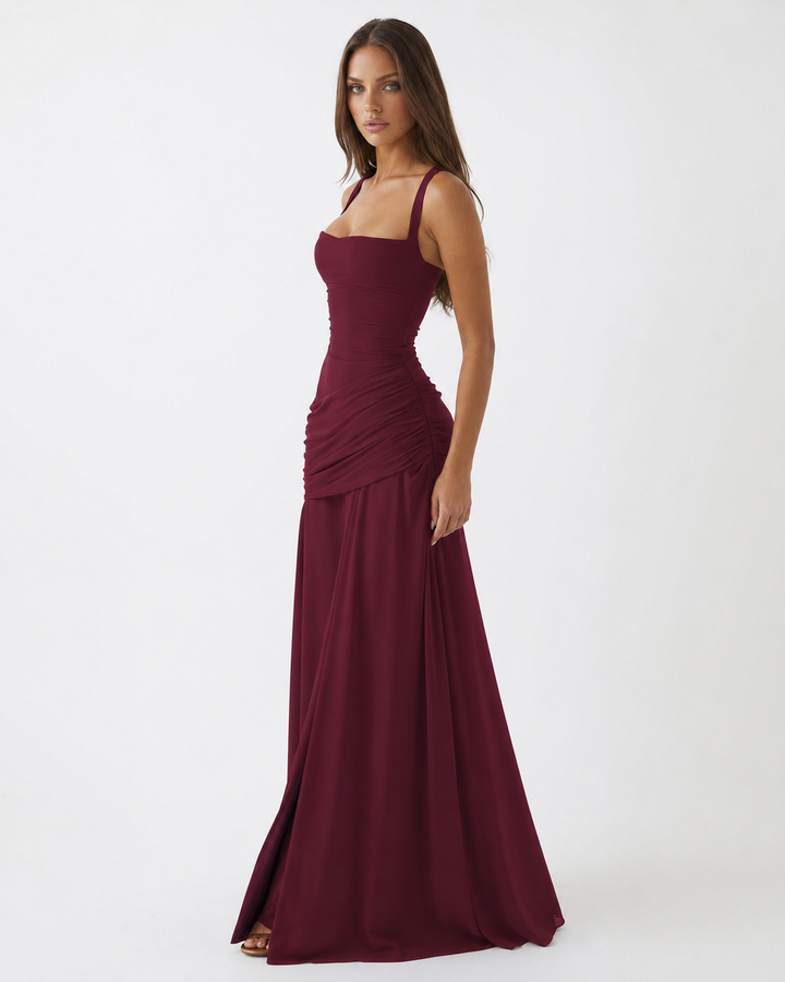 Enni – Pleated Maxi Dress with Square Neckline