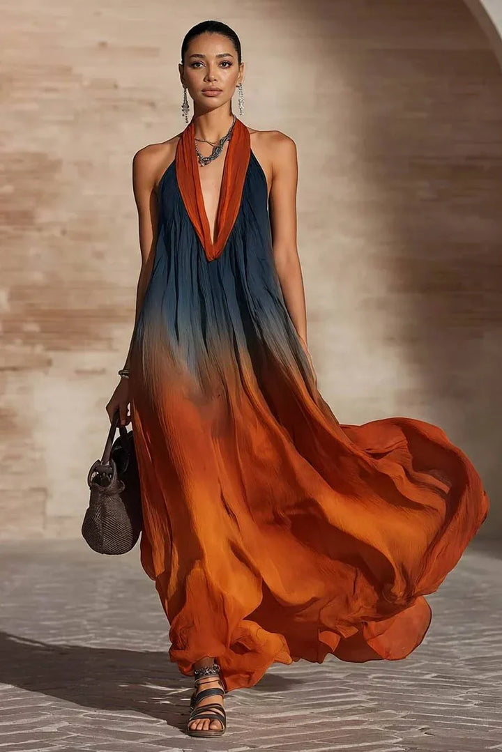 Helmi – Long Halter Neck/V-Neck Ombre Dress