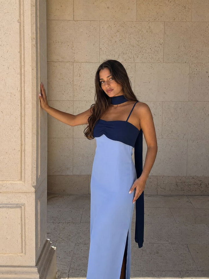 Two-tone draped long dress