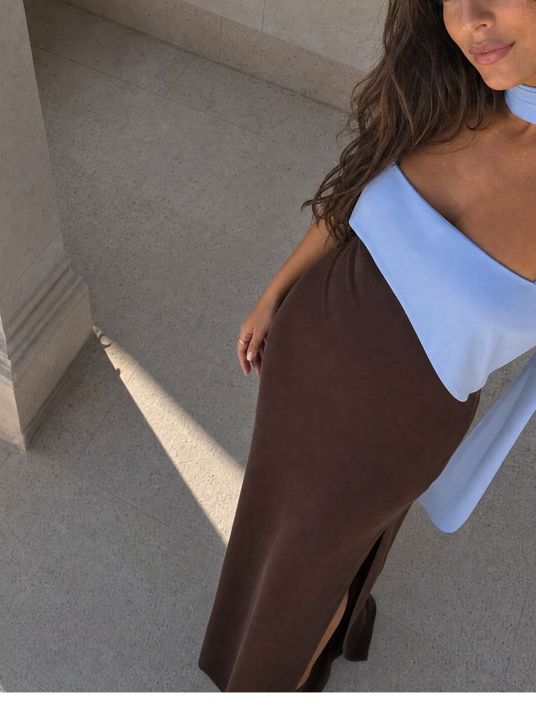 Two-tone draped long dress