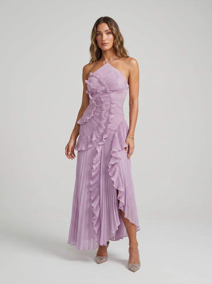 Leonor | Long Pleated Dress with Ruffles