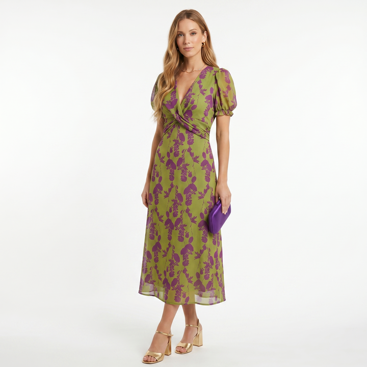 Sofia – Floral Pattern Maxi Dress with Short Sleeves