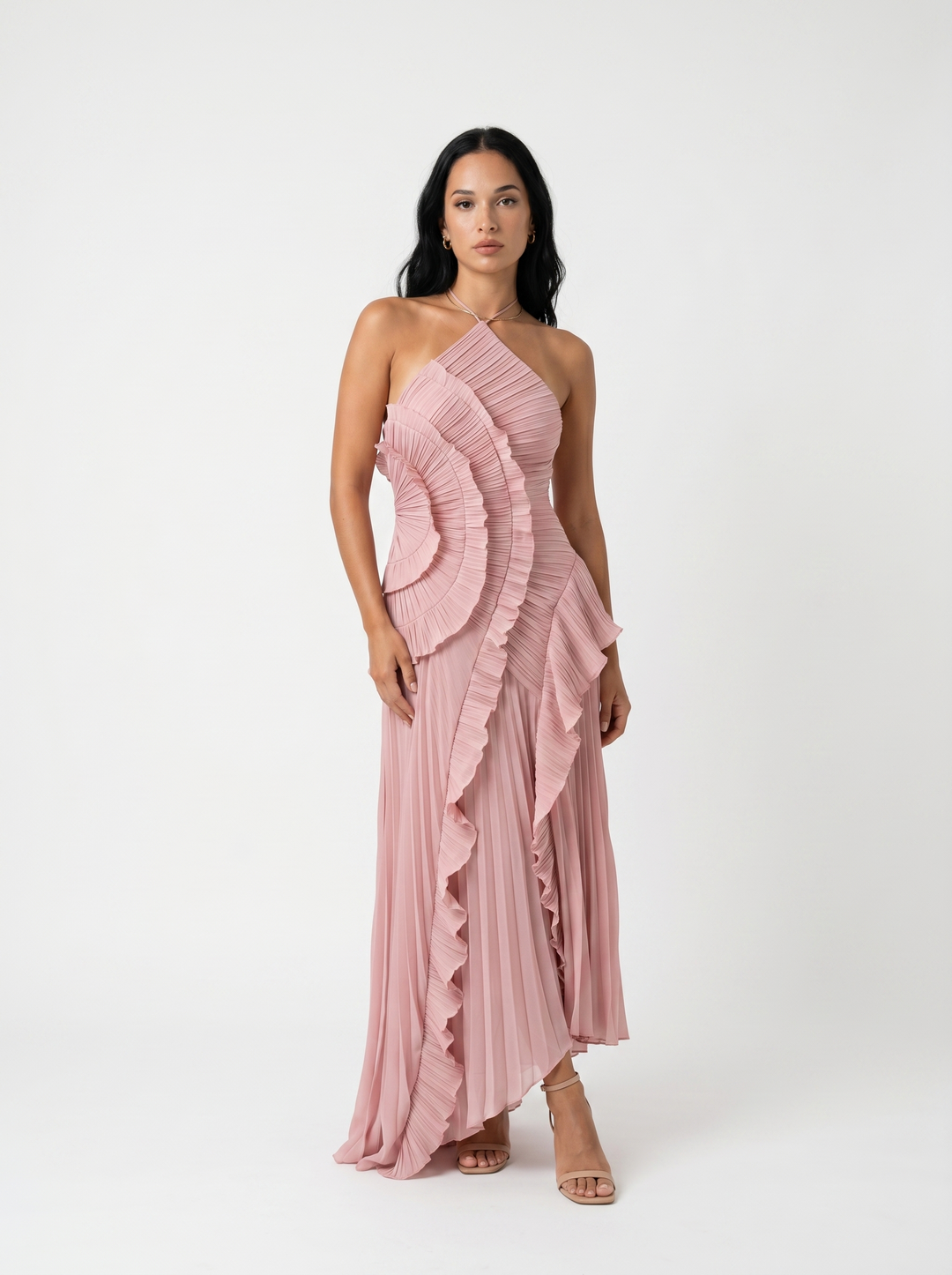 Leonor | Long Pleated Dress with Ruffles