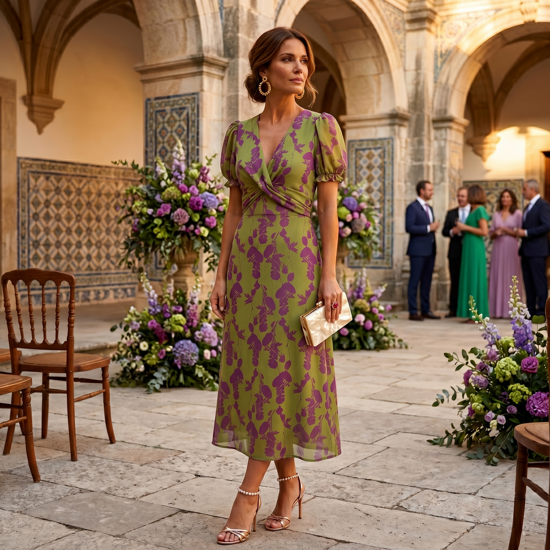 Sofia – Floral Pattern Maxi Dress with Short Sleeves