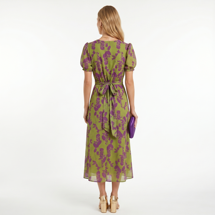 Sofia – Floral Pattern Maxi Dress with Short Sleeves