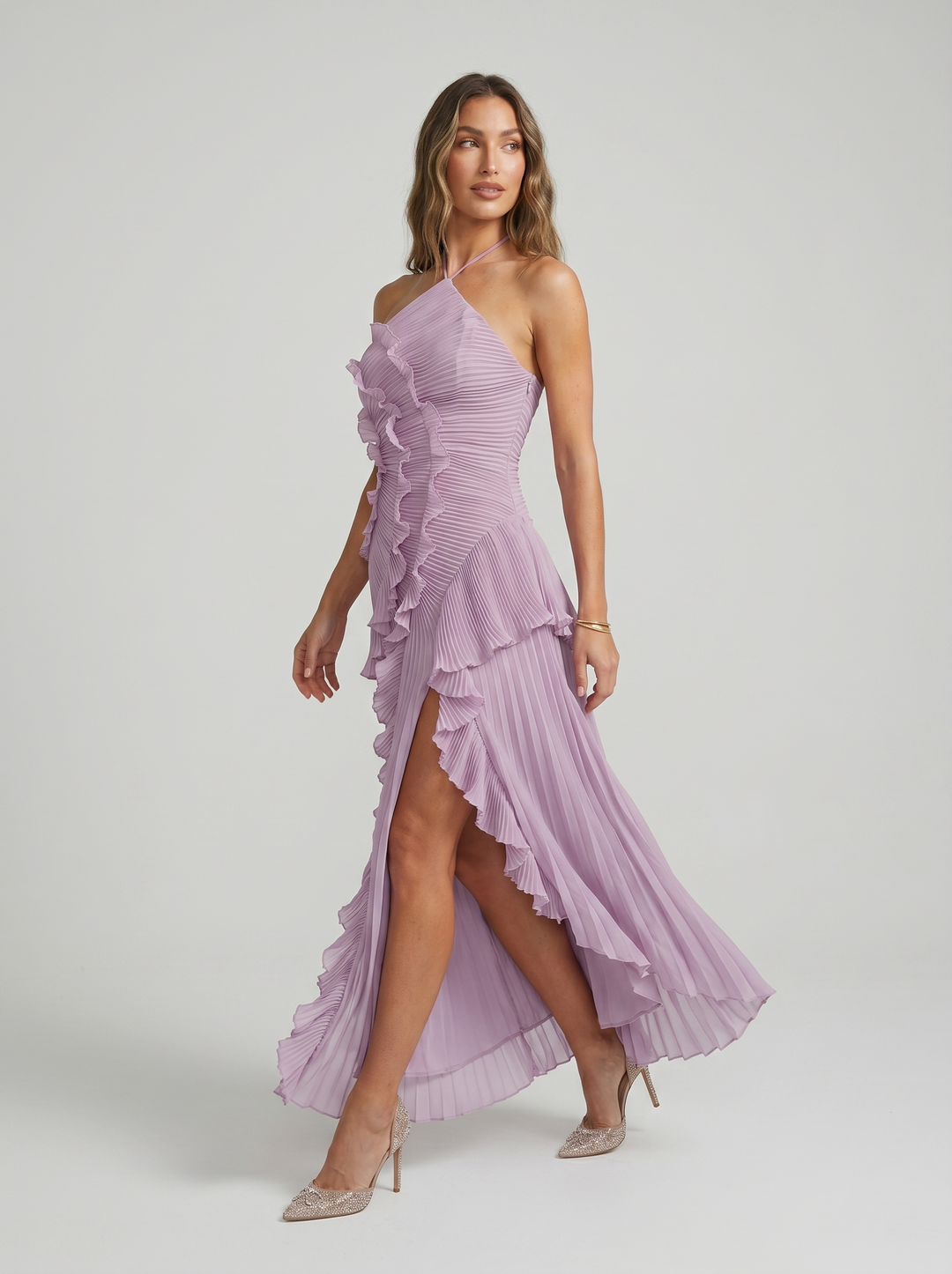 Leonor | Long Pleated Dress with Ruffles