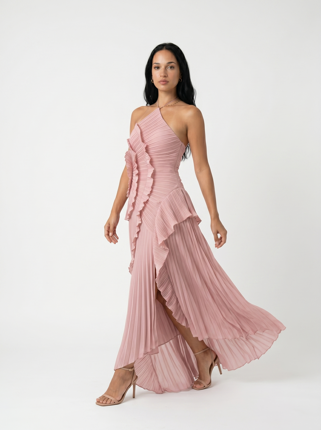 Leonor | Long Pleated Dress with Ruffles