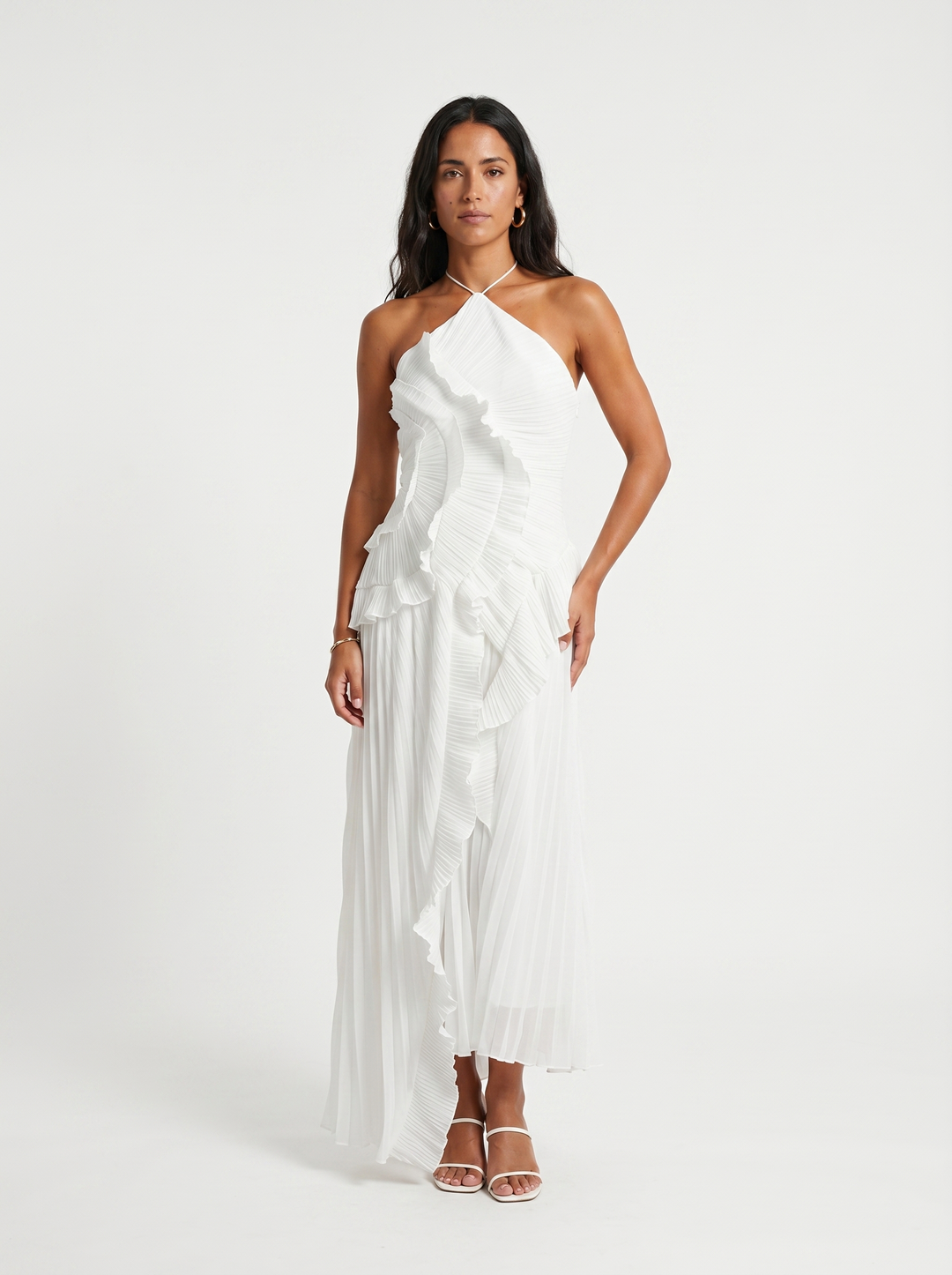Leonor | Long Pleated Dress with Ruffles