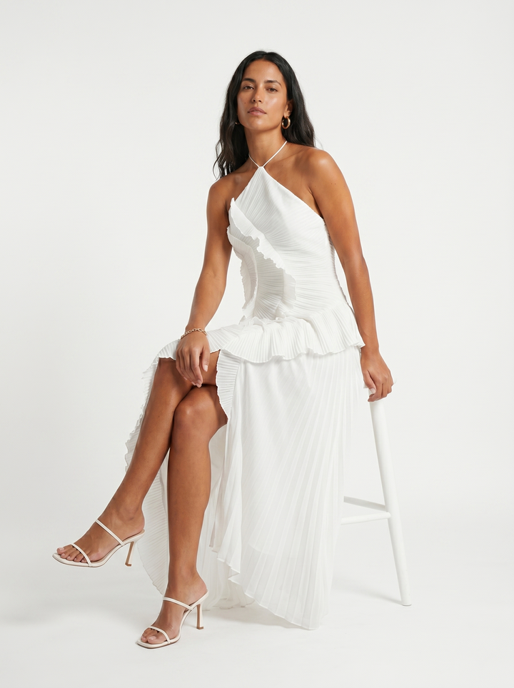 Leonor | Long Pleated Dress with Ruffles