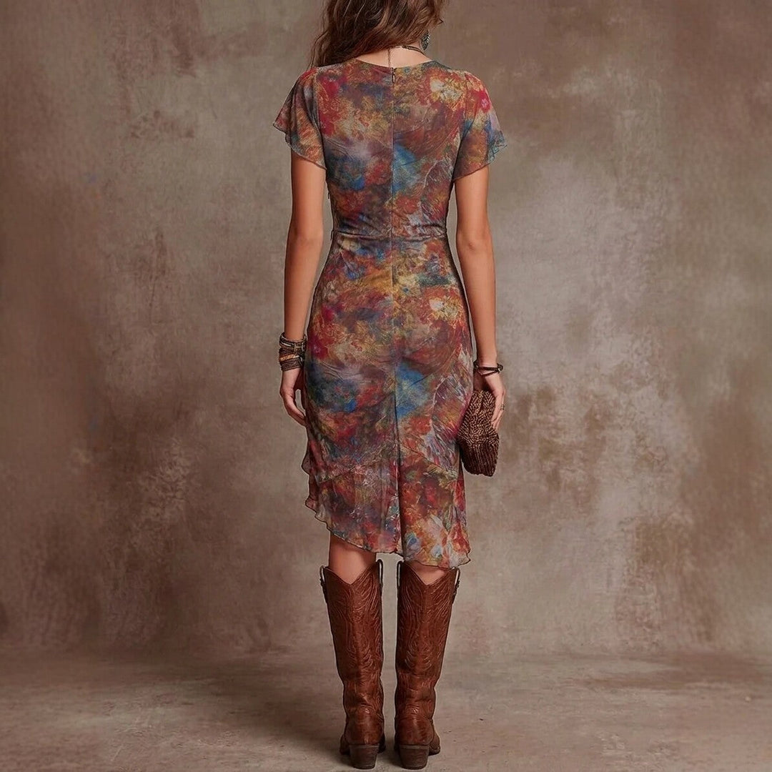 Elina - Elegant Midi Dress with V-Neck