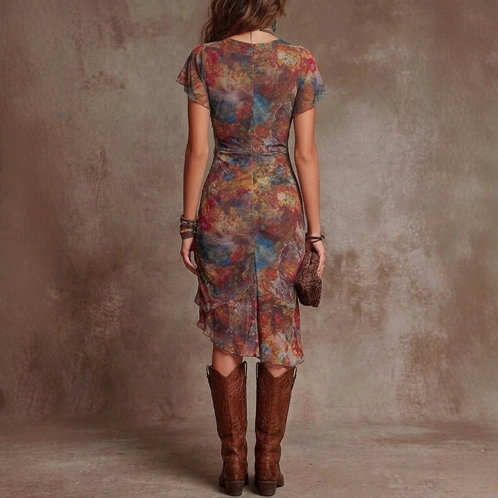 Elina - Elegant Midi Dress with V-Neck