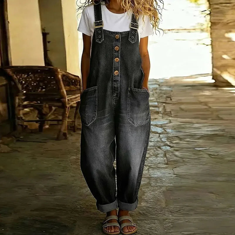 Mae | Vintage Soft Cotton Denim Jumpsuit with Adjustable Straps