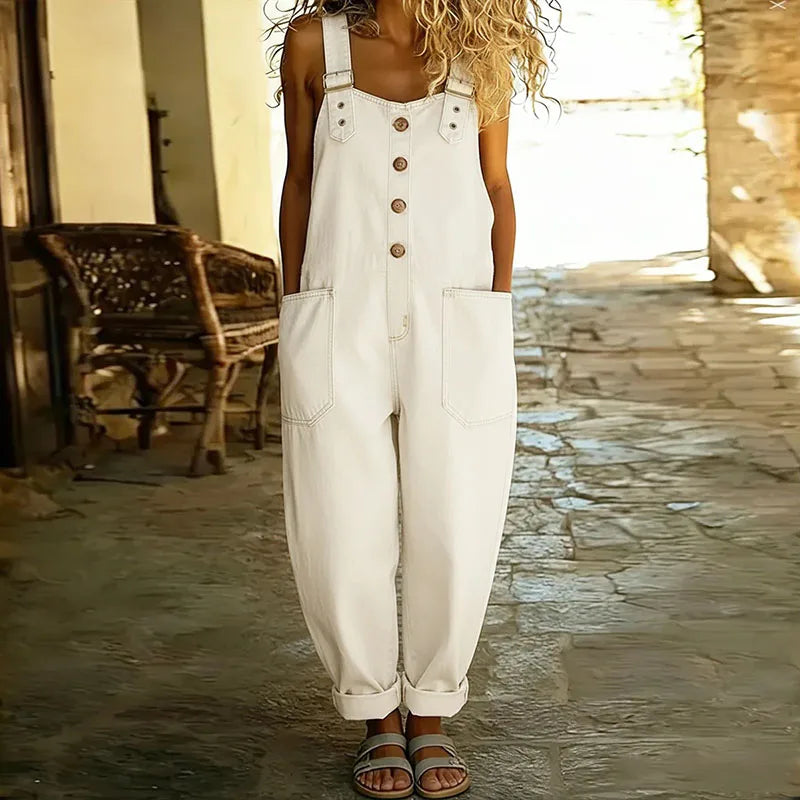 Mae | Vintage Soft Cotton Denim Jumpsuit with Adjustable Straps