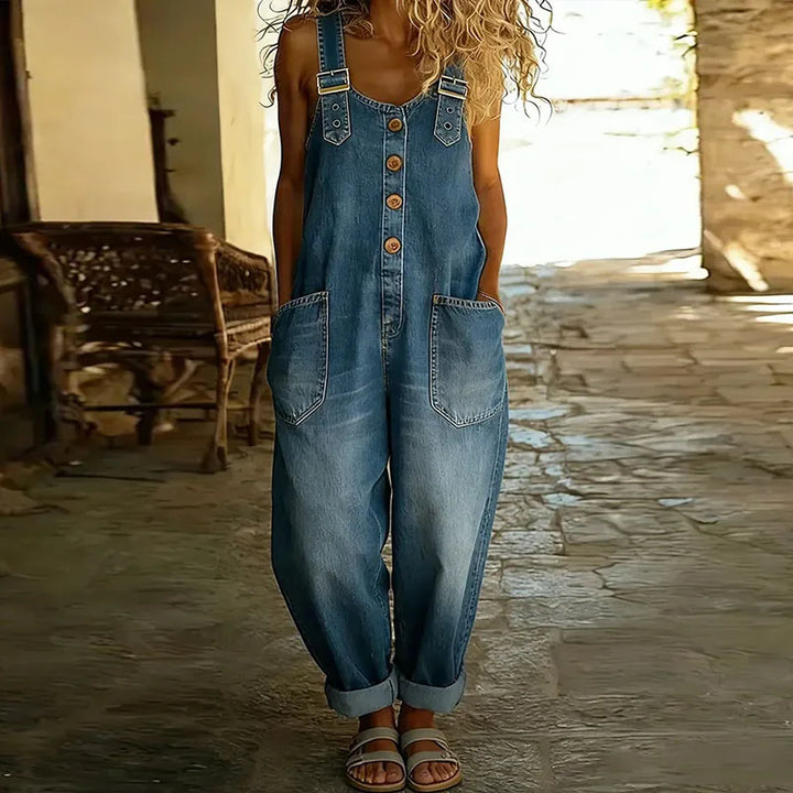 Mae | Vintage Soft Cotton Denim Jumpsuit with Adjustable Straps