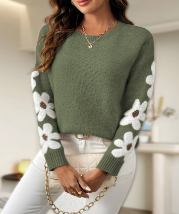 Silke - Soft Knit Sweater with Floral Pattern