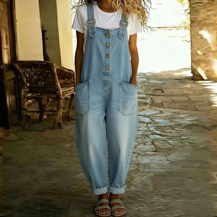 Mae | Vintage Soft Cotton Denim Jumpsuit with Adjustable Straps