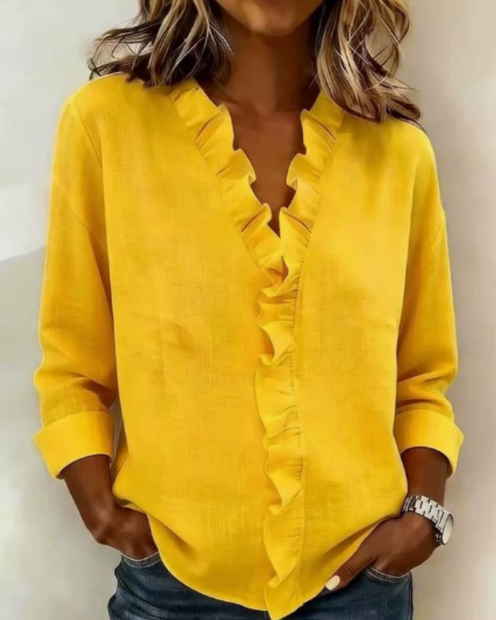 Indie | Gathered Blouse, V-Neck and Long Sleeves
