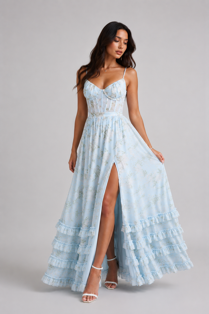Elora Dress with Delicate Neckline and Romantic Elegance