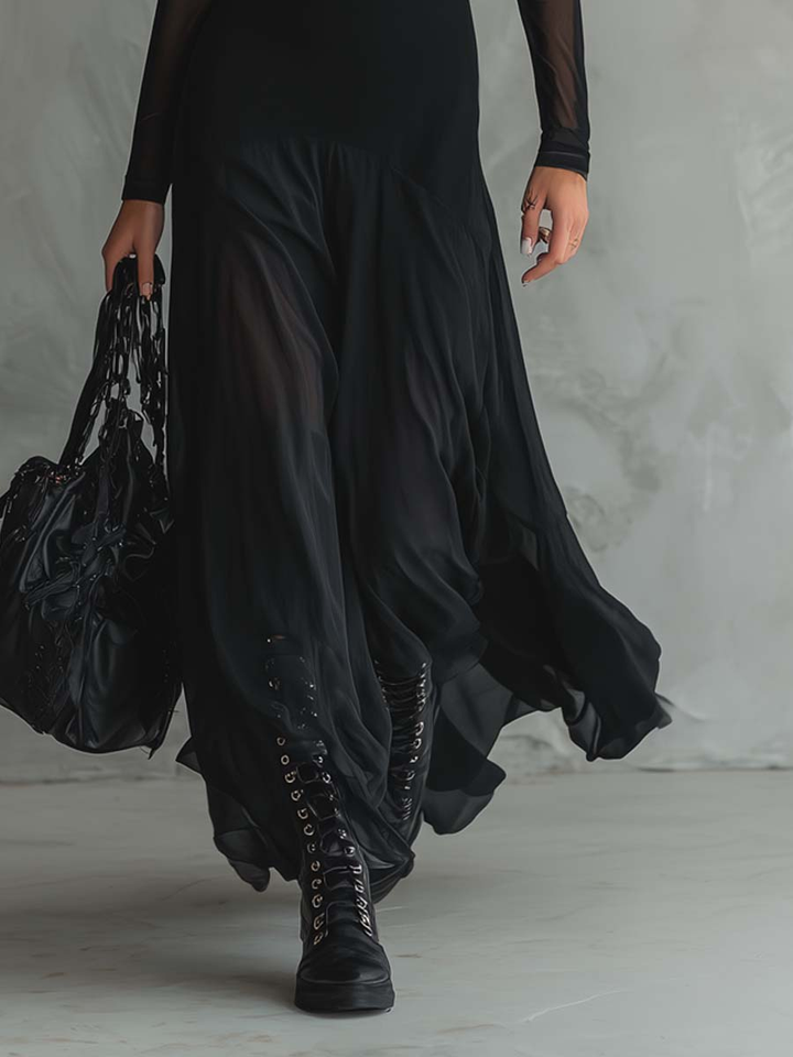 Venla - Loose Black Tulle Maxi Dress