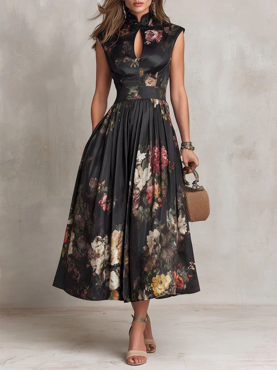 Elsa - Pleated Midi Dress with Floral Pattern