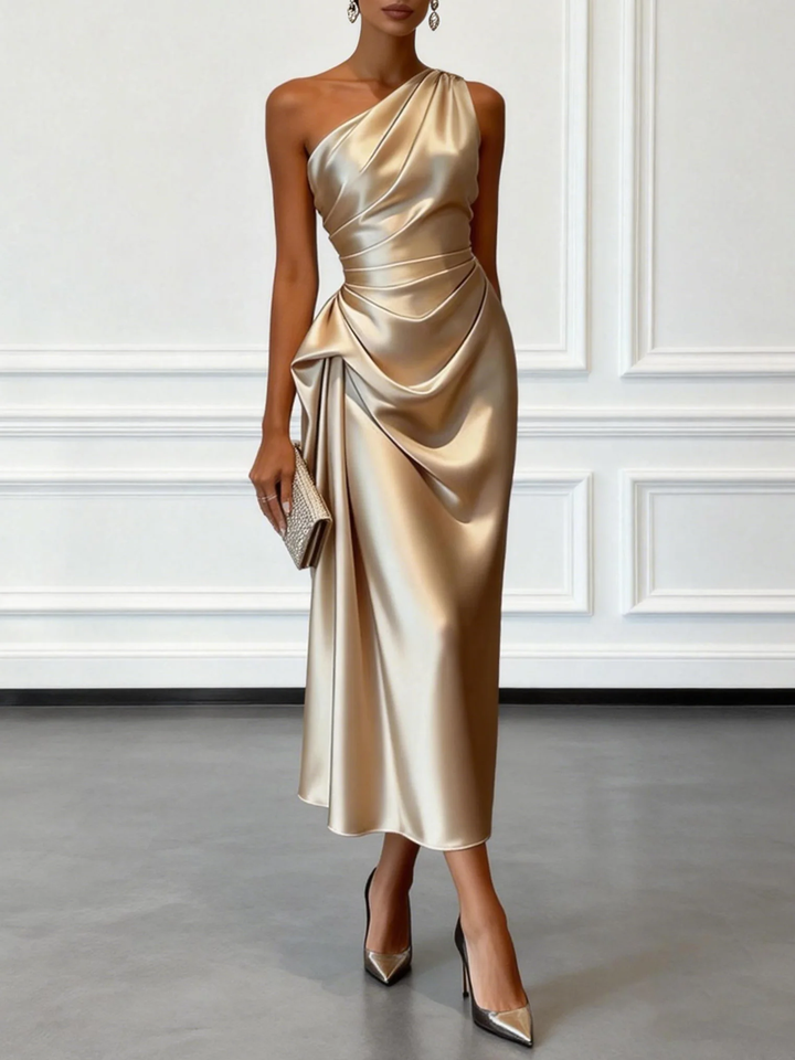 Lumière Asymmetric Dress with Satin Shine