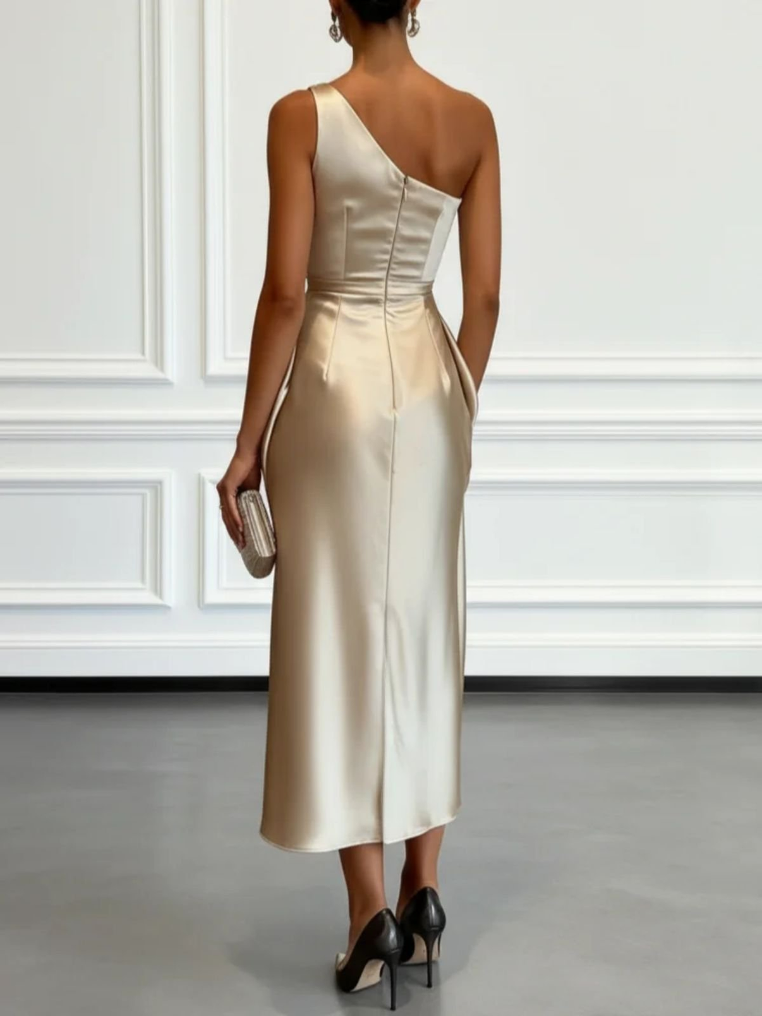 Lumière Asymmetric Dress with Satin Shine