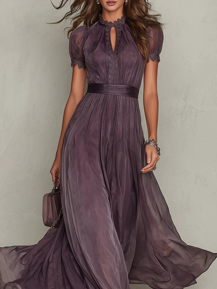 Aada - Long Purple Dress with Keyhole Neckline
