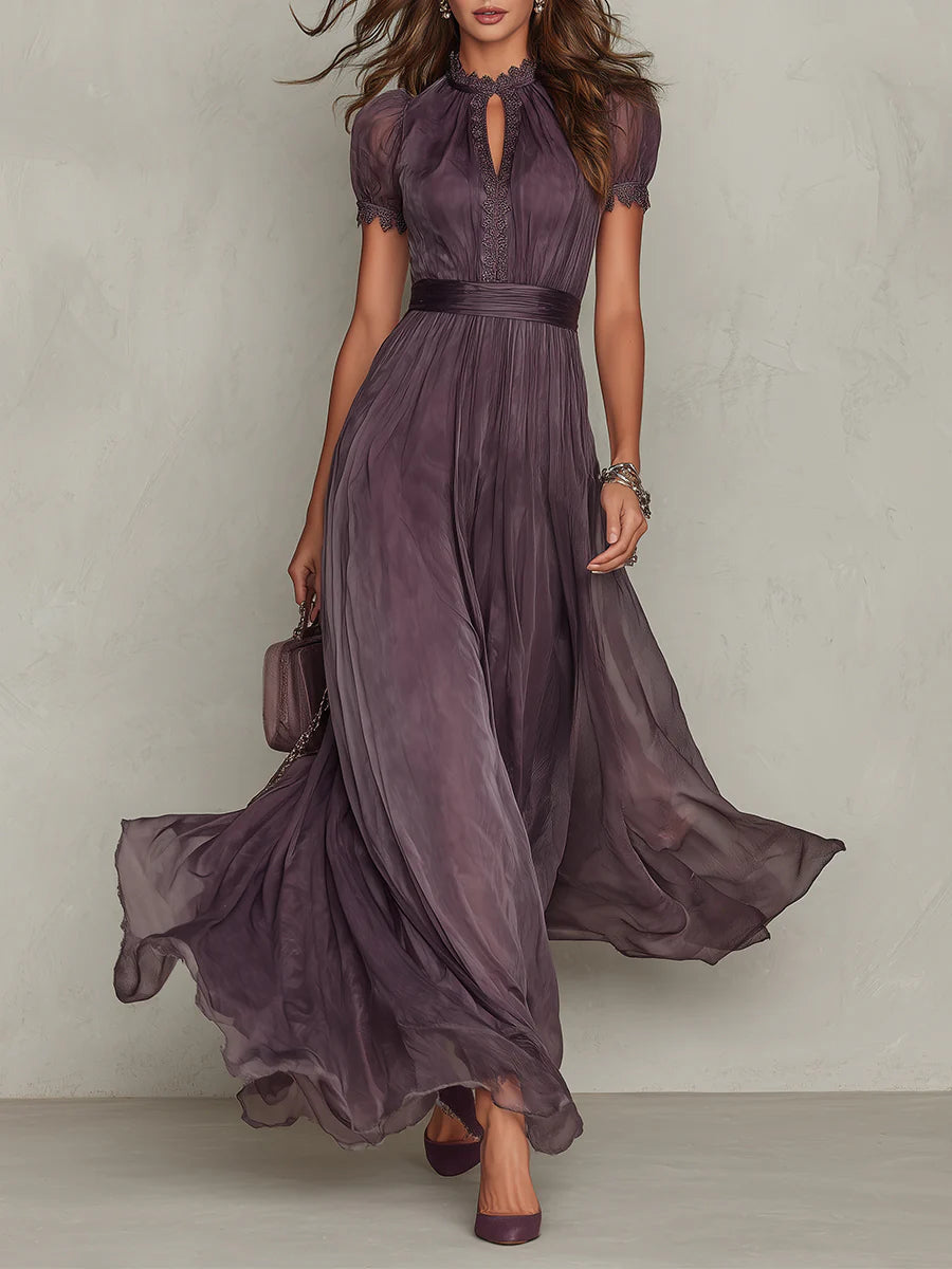 Aada - Long Purple Dress with Keyhole Neckline