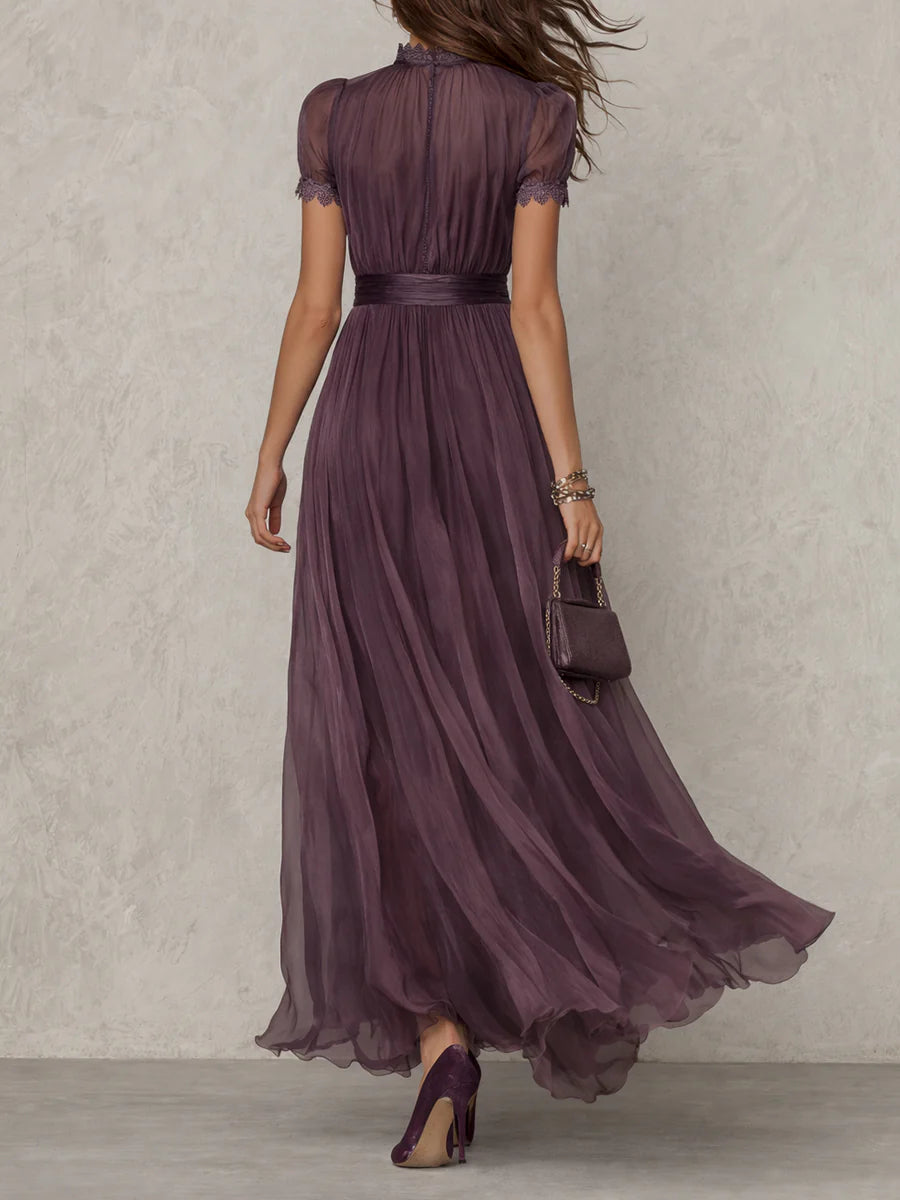 Aada - Long Purple Dress with Keyhole Neckline