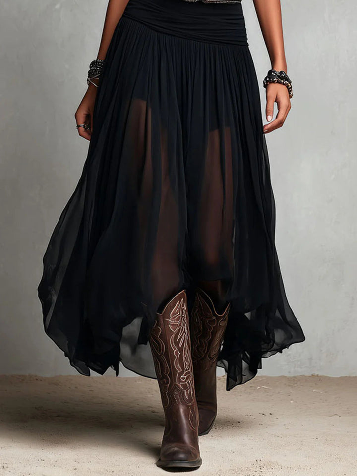 Odetta – Maxi Dress Combining Tulle and Belt