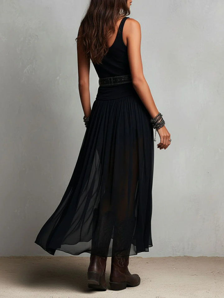 Odetta – Maxi Dress Combining Tulle and Belt