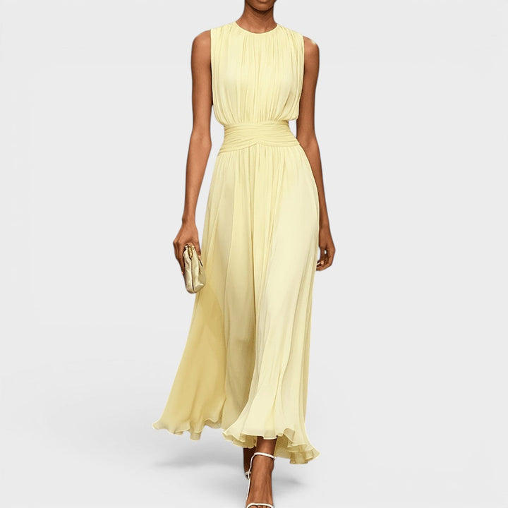 Maelle Chiffon Dress with Draped Waist and Fluid Elegance