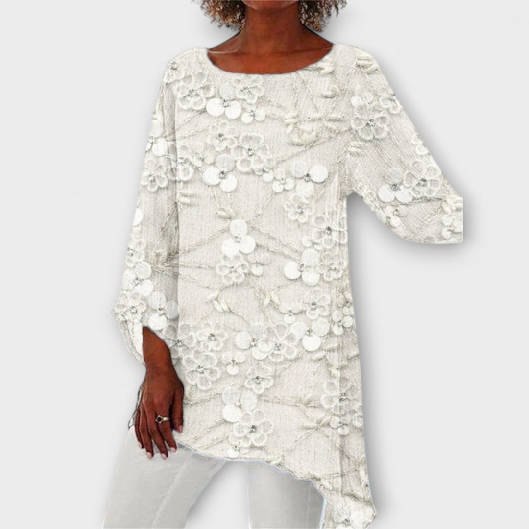 Harper - Floral Blouse with Floral Print and Crystal Accents