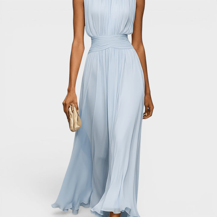 Maelle Chiffon Dress with Draped Waist and Fluid Elegance