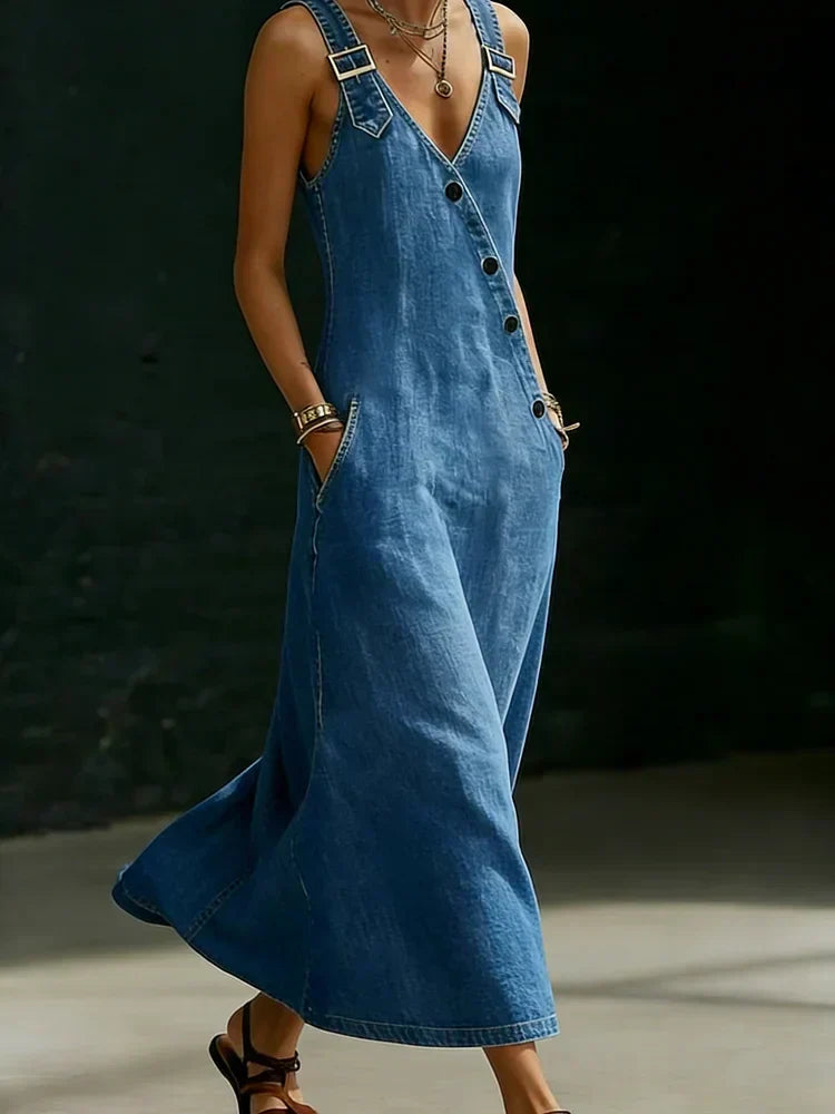 Vera | Long Denim Dress with Button Closure