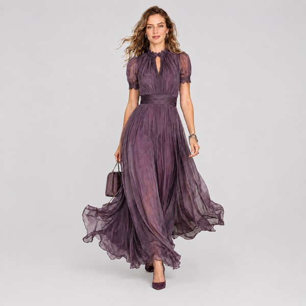 Aada - Long Purple Dress with Keyhole Neckline