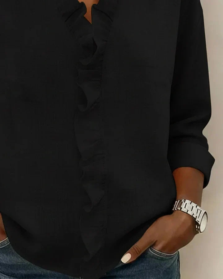Indie | Gathered Blouse, V-Neck and Long Sleeves