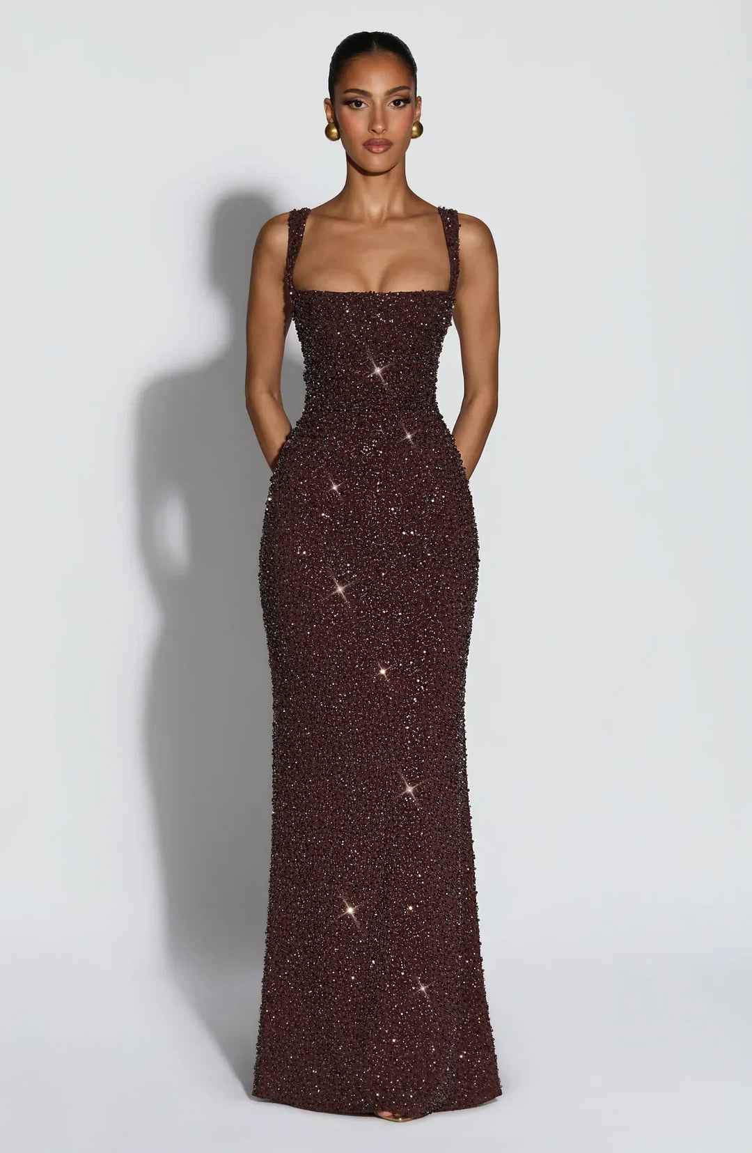Roosa – Sparkling Square Neck Maxi Dress