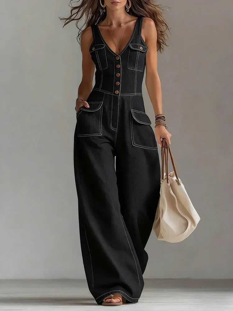 Sophie | Casual Wide-Leg Denim Jumpsuit