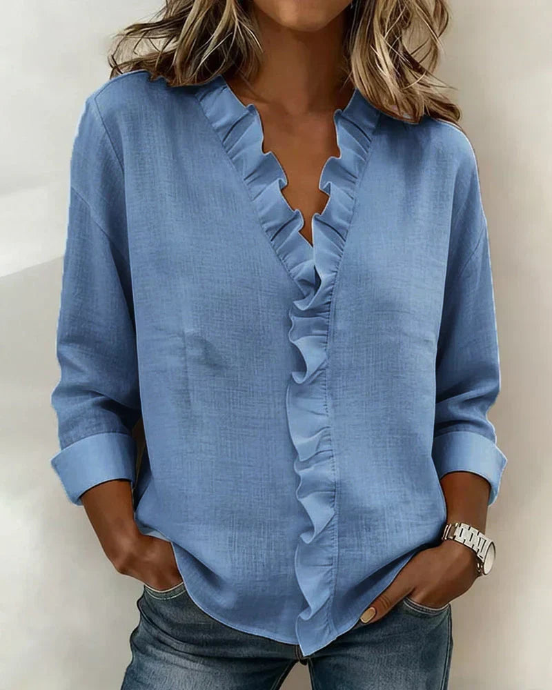 Indie | Gathered Blouse, V-Neck and Long Sleeves