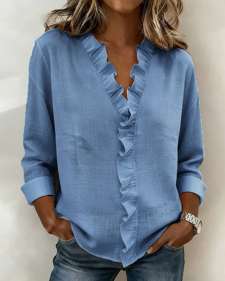 Indie | Gathered Blouse, V-Neck and Long Sleeves