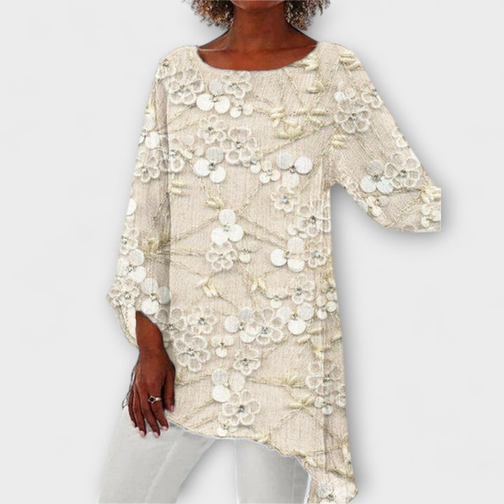 Harper - Floral Blouse with Floral Print and Crystal Accents