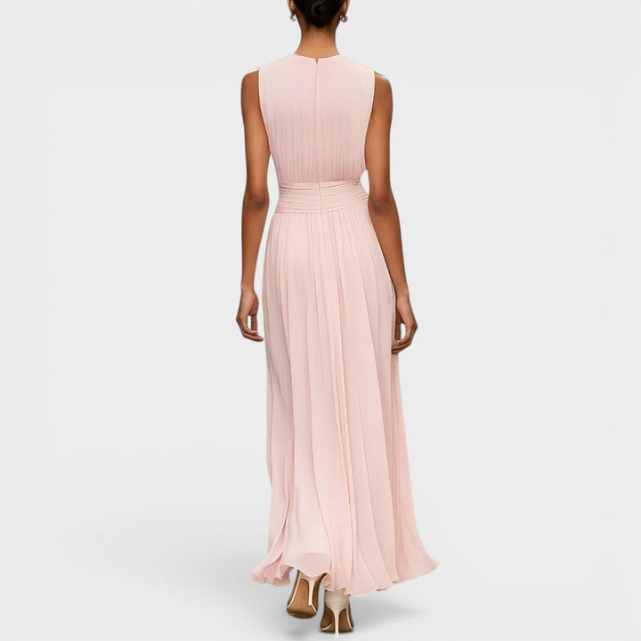 Maelle Chiffon Dress with Draped Waist and Fluid Elegance