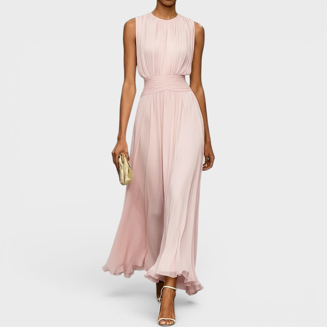Maelle Chiffon Dress with Draped Waist and Fluid Elegance