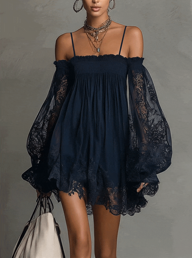 Nea - Mini Dress with Bare Shoulders and Lace