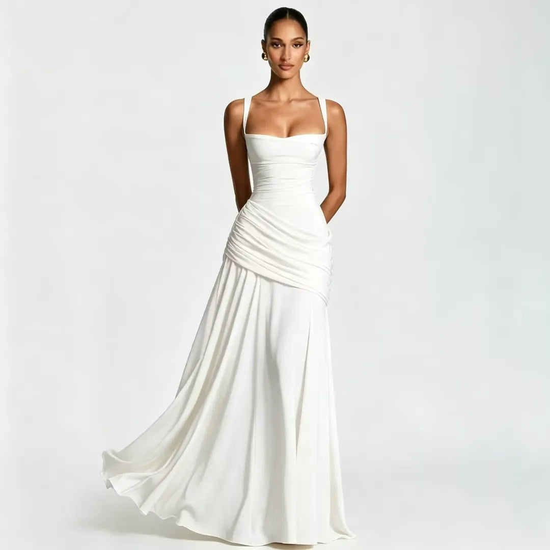 Enni – Pleated Maxi Dress with Square Neckline